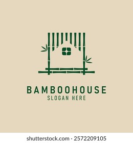 bamboo house simple illustration logo, vector bamboo logo design template