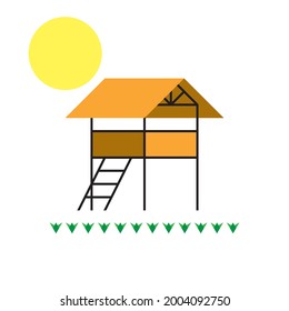 Bamboo hut illustration. Simple shape design. Traditional farm house.