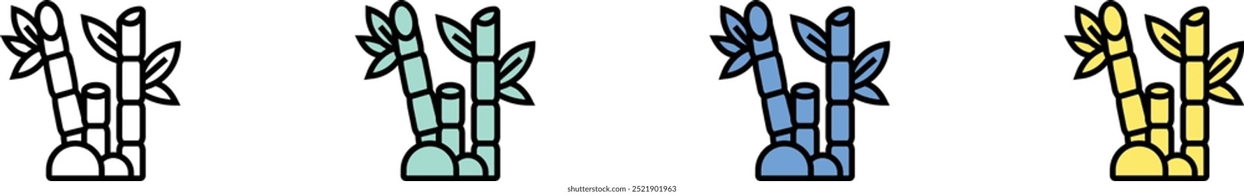 bamboo icon. Outline, Green, Blue and Yellow Style Design Isolated On White Background