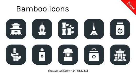 bamboo icon set. 10 filled bamboo icons.  Simple modern icons about  - Pagoda, Bamboo, Tokyo, Charcoal, Body oil, Well