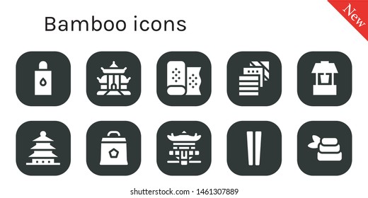 bamboo icon set. 10 filled bamboo icons.  Simple modern icons about  - Body oil, Pagoda, Fabric, Well, Charcoal, Chopsticks, Zen