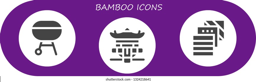 bamboo icon set. 3 filled bamboo icons.  Simple modern icons about  - Charcoal, Pagoda, Fabric