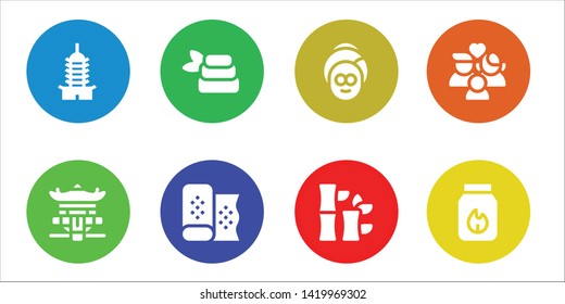 bamboo icon set. 8 filled bamboo icons.  Collection Of - Pagoda, Zen, Fabric, Spa, Bamboo, Wellness, Charcoal
