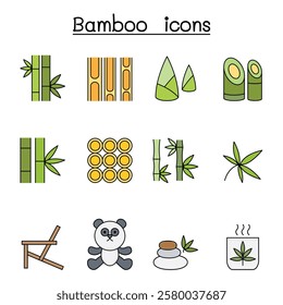 Bamboo icon set in color line style