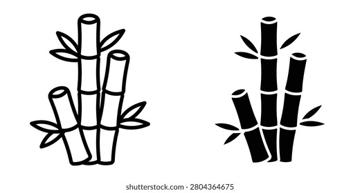 Bamboo icon set in outlined drawings with flat version.