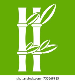 Bamboo icon white isolated on green background. Vector illustration