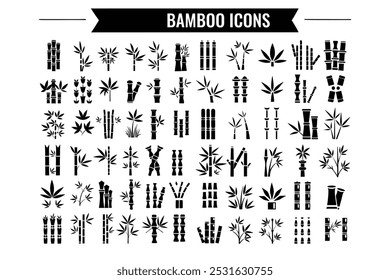  Bamboo icons depicting various styles of bamboo stalks, leaves, and groupings. The icons are stylized and simplified for a clean and modern look.