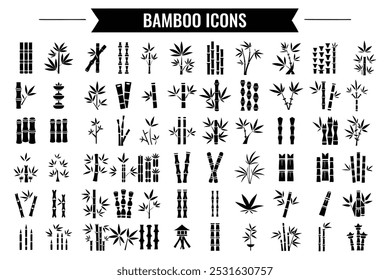  Bamboo icons depicting various styles of bamboo stalks, leaves, and groupings. The icons are stylized and simplified for a clean and modern look.