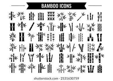  Bamboo icons depicting various styles of bamboo stalks, leaves, and groupings. The icons are stylized and simplified for a clean and modern look.