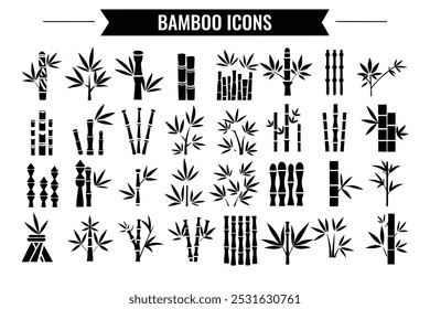  Bamboo icons depicting various styles of bamboo stalks, leaves, and groupings. The icons are stylized and simplified for a clean and modern look.