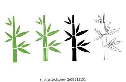 Bamboo icons set. Bamboo branch with green leafs. Tropical nature plant flat and line style. Decoration design element design vector template