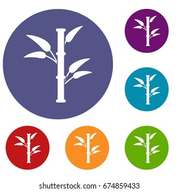Bamboo icons set in flat circle reb, blue and green color for web
