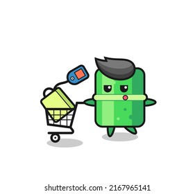 bamboo illustration cartoon with a shopping cart , cute style design for t shirt, sticker, logo element