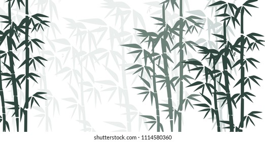 Bamboo illustration. Design for prints, asian spa and massage, cosmetics package, materials. Horizontal background with copy space. 