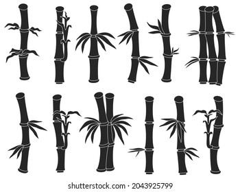 Icono de conjunto negro aislado de bambú. Árbol de ilustración vectorial sobre fondo blanco. Icono de conjunto negro vector bambú.