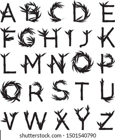 Bamboo latin alphabet. Isolated eco font on white background.