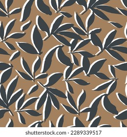 Bamboo Leaf Background.Floral Seamless Texture With 3d Leaves.Seamless pattern of a leaf design.gray leaves with white shadow and brown background. geometrical floral leaf pattern.