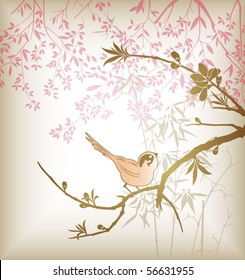 Bamboo Leaf and Birds 2