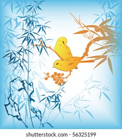 Bamboo Leaf and Birds 4