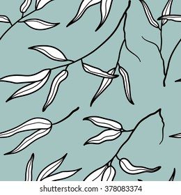 Folha de bambu preto e branco plano de fundo sem costura. Têxtil, tecido, envoltório, design de tampa. Ilustração vetorial.