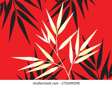 
Bamboo leaf composition in design. Vector romantic landscape with bamboo trees on a white and gray background, and various attractive colors make an exclusive design
