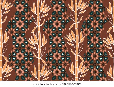 Bamboo leaf composition in design. Vector romantic landscape with bamboo trees on a white and gray background, and various attractive colors make an exclusive design