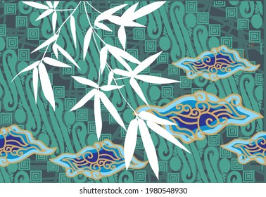 Bamboo leaf composition in design. Vector romantic landscape with bamboo trees on a white and gray background, and various attractive colors make an exclusive design