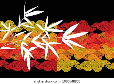 Bamboo leaf composition in design. Vector romantic landscape with bamboo trees on a white and gray background, and various attractive colors make an exclusive design