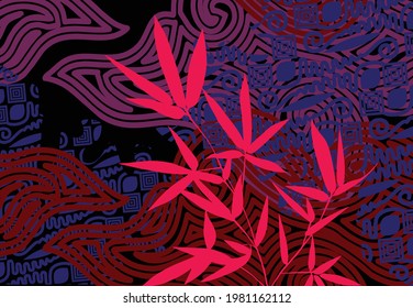 Bamboo leaf composition in design. Vector romantic landscape with bamboo trees on a white and gray background, and various attractive colors make an exclusive design