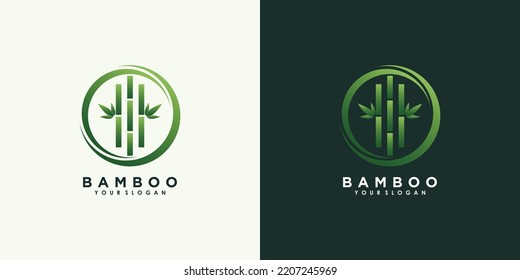 bamboo and leaf logo design with creative concept premium vector