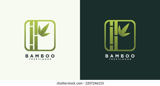 bamboo and leaf logo design with creative concept premium vector