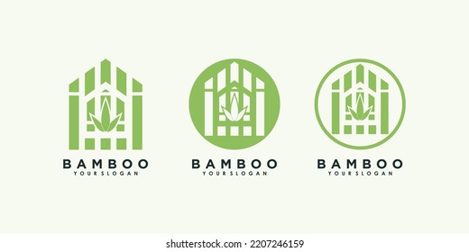 bamboo and leaf logo design with creative concept premium vector