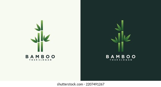 bamboo and leaf logo design with creative concept premium vector