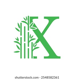 Bamboo and leaf logo design with creative letter concept