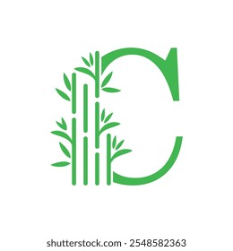 Bamboo and leaf logo design with creative letter concept