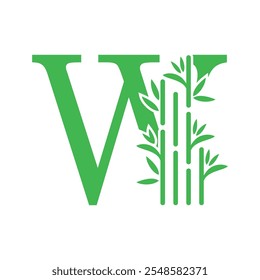Bamboo and leaf logo design with creative letter concept