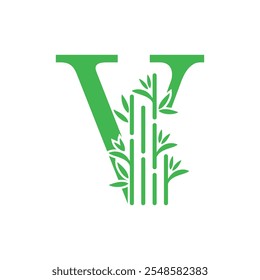 Diseño de logotipo de bambú y hoja con concepto de letra creativa