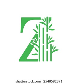 Bamboo and leaf logo design with creative letter concept