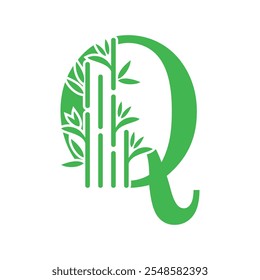 Bamboo and leaf logo design with creative letter concept