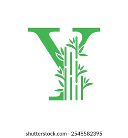 Diseño de logotipo de bambú y hoja con concepto de letra creativa