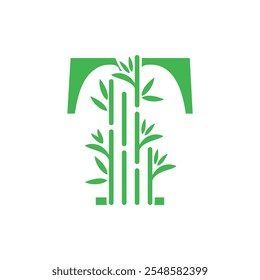 Bambus und Blatt Logo Design mit kreativem Buchstabenkonzept