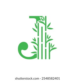 Bamboo and leaf logo design with creative letter concept