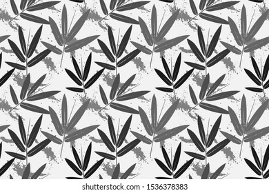 Bamboo leaf seamless pattern on black and white. Decorative seamless pattern. Seamless Pattern for Wallpaper, Textile, Packaging, Printing, Cloth and Interior. Vector Eps 10