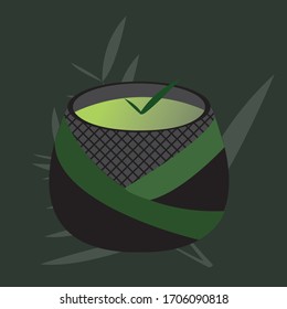 Bamboo leaf tea on green background