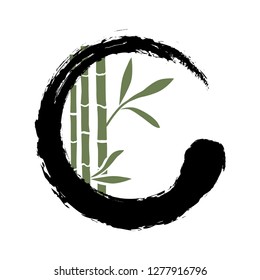 bamboo leafs inside zen symbol, logo icon
