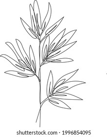 El bambú deja una rama en el plano continuo de la línea. Arte minimalista moderno. Ilustración vectorial.