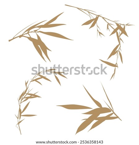 Bamboo leaves with Chinese cloud vector collection. Natural background illustration.