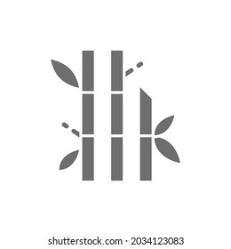 Bamboo with leaves grey icon. Isolated on white background