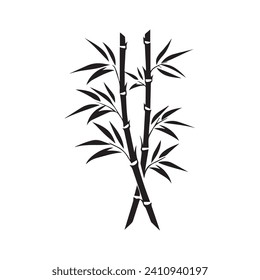 Bamboo leaves icon over white background, silhouette style, vector illustration