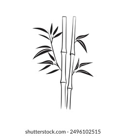 Bamboo leaves icon over white background, silhouette style, vector illustration